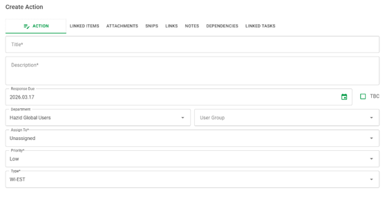 Web Action Manager Create Action Form