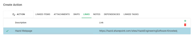 Web Action Manager Creation Action Form Links
