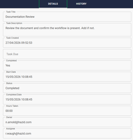 Action Manager Task Details