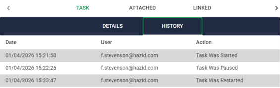 Action Manager Task Jistory